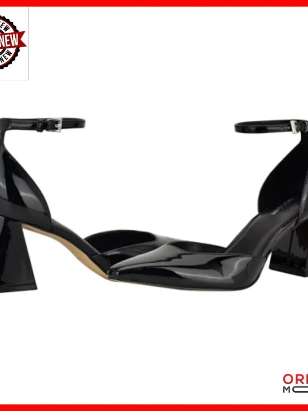 Pointy Toe Pumps with Buckle Closure, 2.68 Inch Heel, Faux Patent Leather